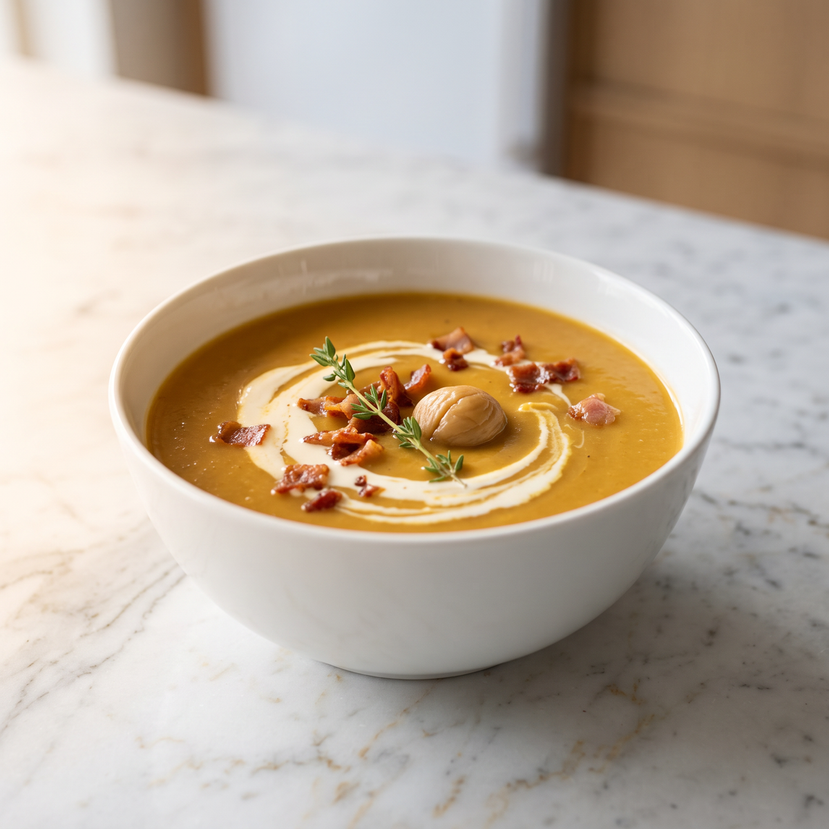Maronen-Cremesuppe mit Speckchips – BIOL Rezept