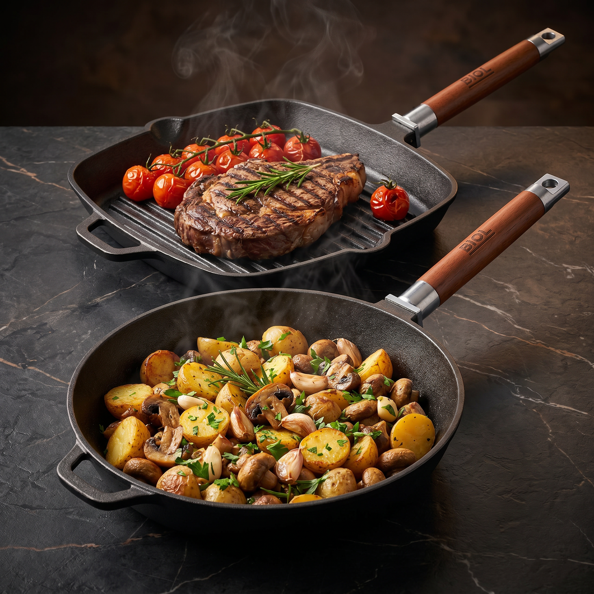 Gusseisenpfannen von BIOL – perfekte Wärmespeicherung für Steak & Grill